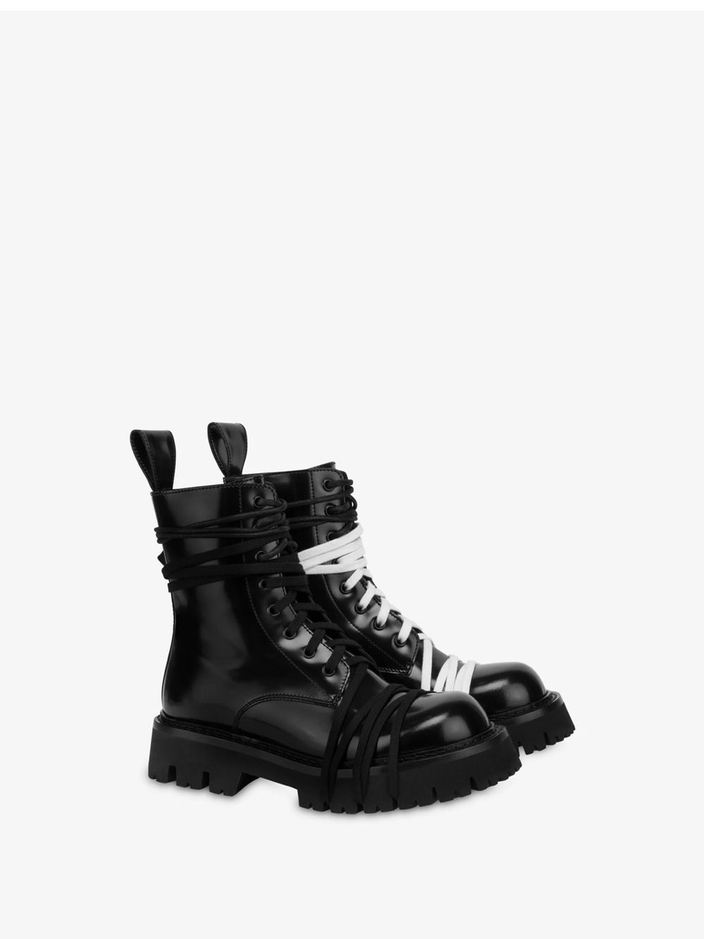 NWT Moschino Black leather Moto Boots with White Contrast Laces SZ 40 $895